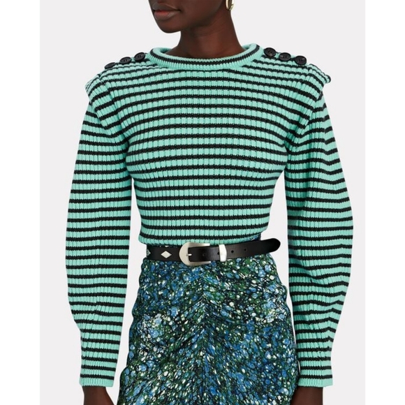 Self-Portrait Sweaters - Self Portrait Sage Mélange Stripe Knit Pullover   Sweater Size Small